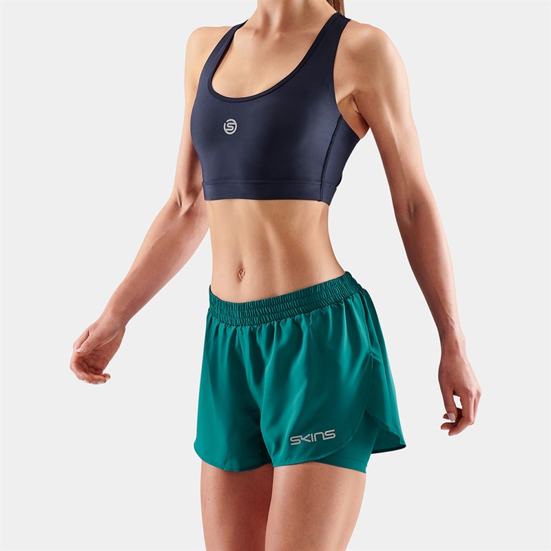 SKINS Womens Series-3 Compression Superpose 2 In 1 Half Tight Shorts Light Teal