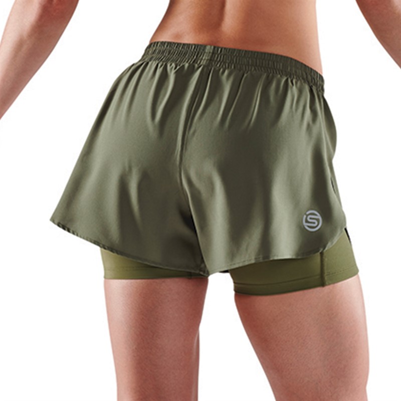 SKINS Womens Series-3 X-fit 2 In 1 Shorts Khaki