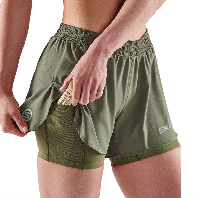 SKINS Womens Series-3 X-fit 2 In 1 Shorts Khaki