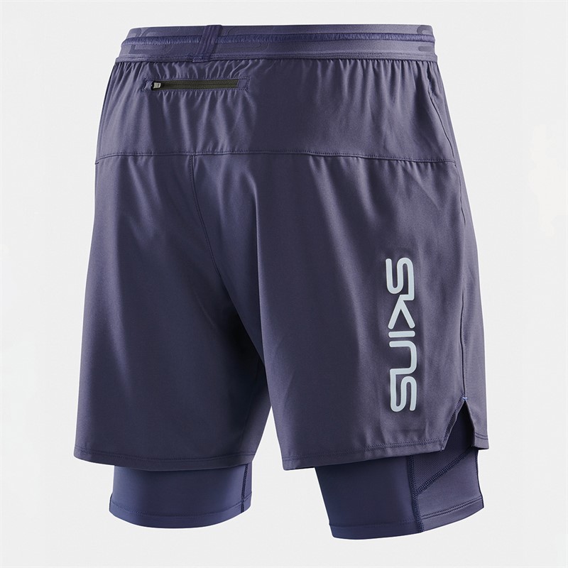 SKINS Mens Series-3 Compression Superpose 2-In-1 Half Tight Shorts Navy Blue