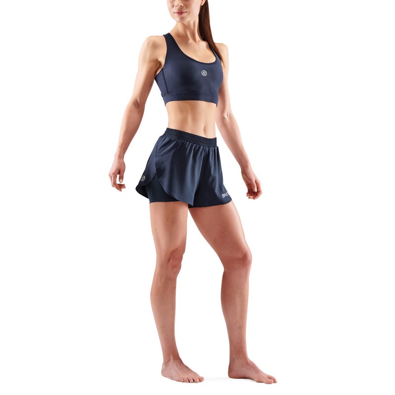 SKINS Womens Series-3 X-Fit 2-In-1 Shorts Navy Blue