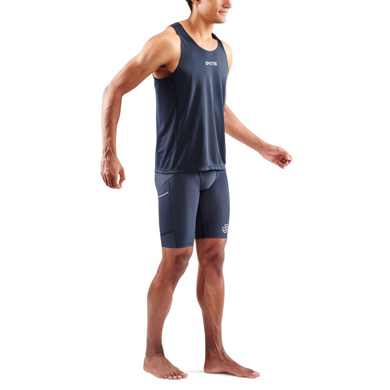 SKINS Mens Series-3 Running Vest Navy Blue