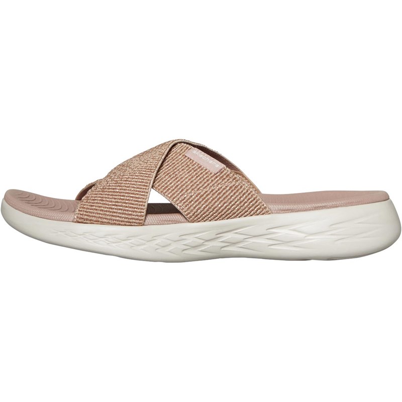 SKECHERS Womens On The Go 600 Glistening Sandals Rose Gold