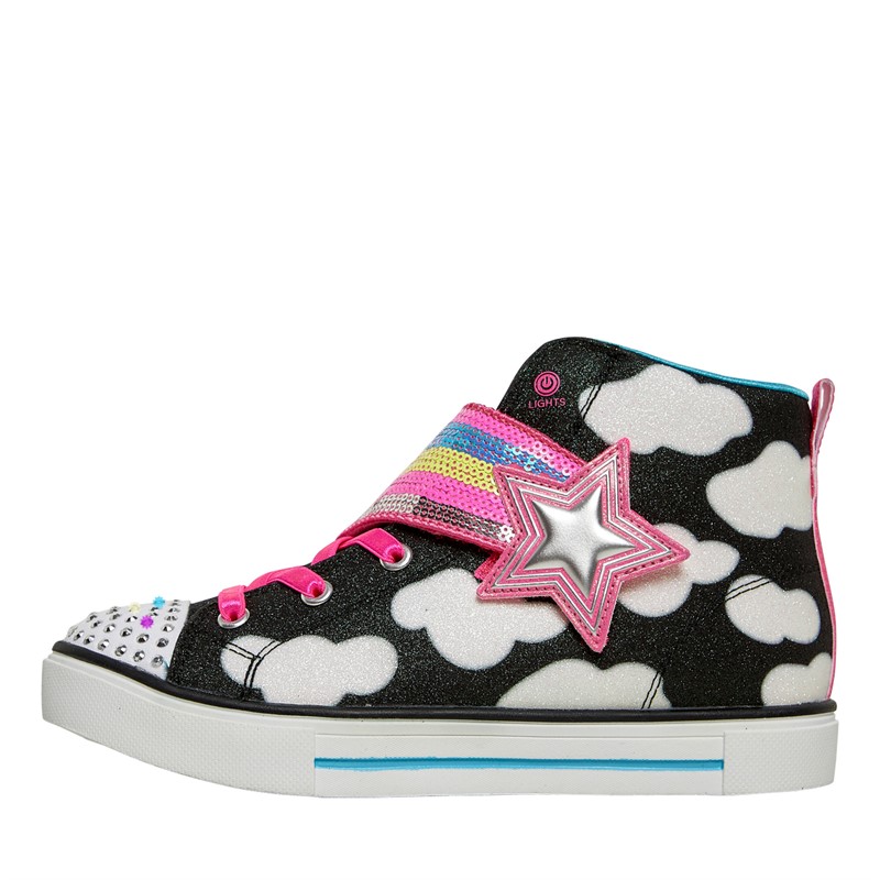 SKECHERS Girls Twinkle Sparks Wing Charm Hi-Top Trainers Black Synthetic/Multi Trim