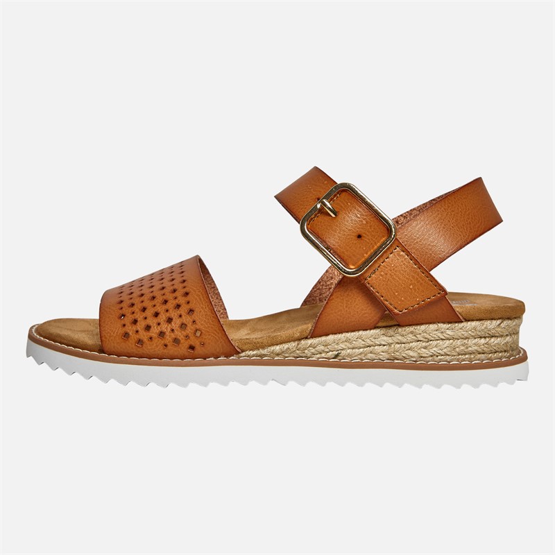 SKECHERS Womens Bobs Desert Kiss Sunny Flair Wedge Sandals Luggage Brown