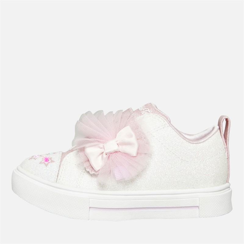 SKECHERS Girls Twinkle Sparks Glitter Gems Trainers White/Pink