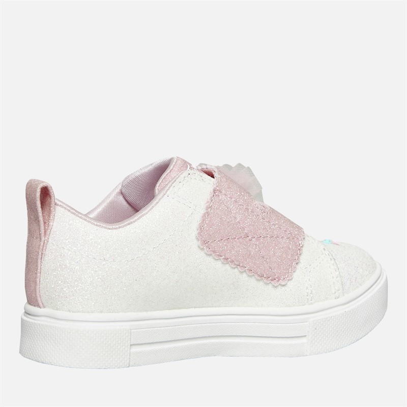 SKECHERS Girls Twinkle Sparks Glitter Gems Trainers White/Pink