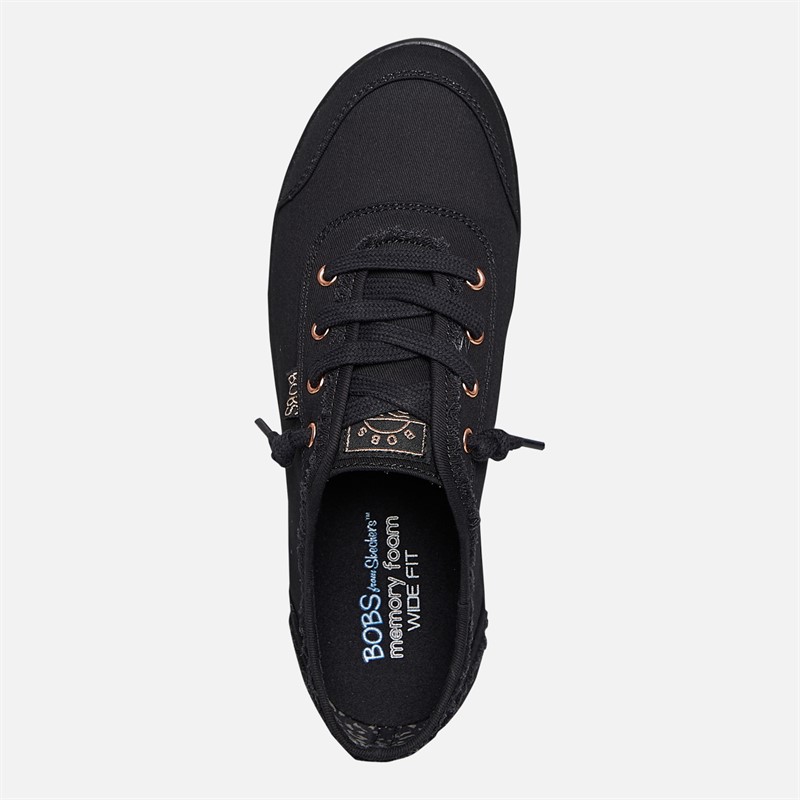 SKECHERS Womens Bobs B Cute Extra Wide Fit Canvas Shoes Black Mono
