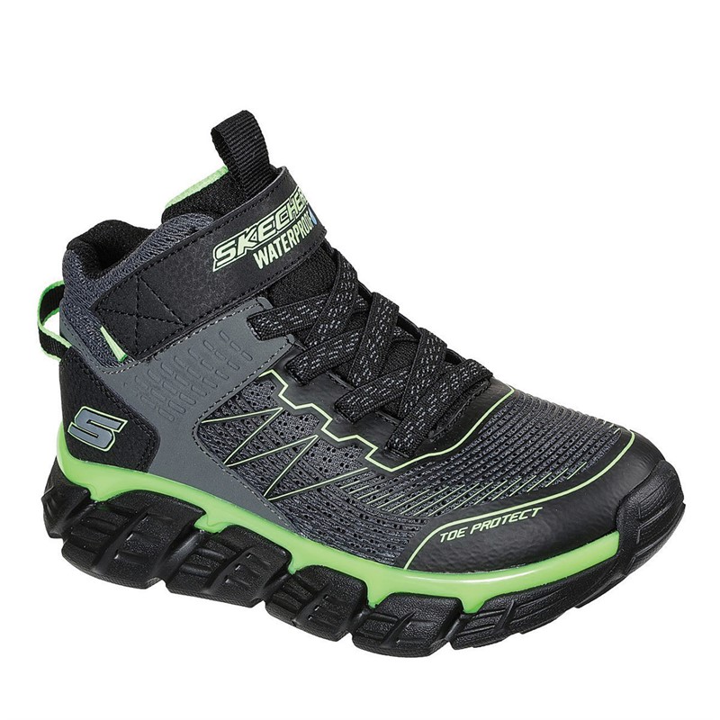SKECHERS Baskets Mi-Montantes Imperméables Tech-Grip Gore & Sangle Garçon Junior Gris Charbon Noir