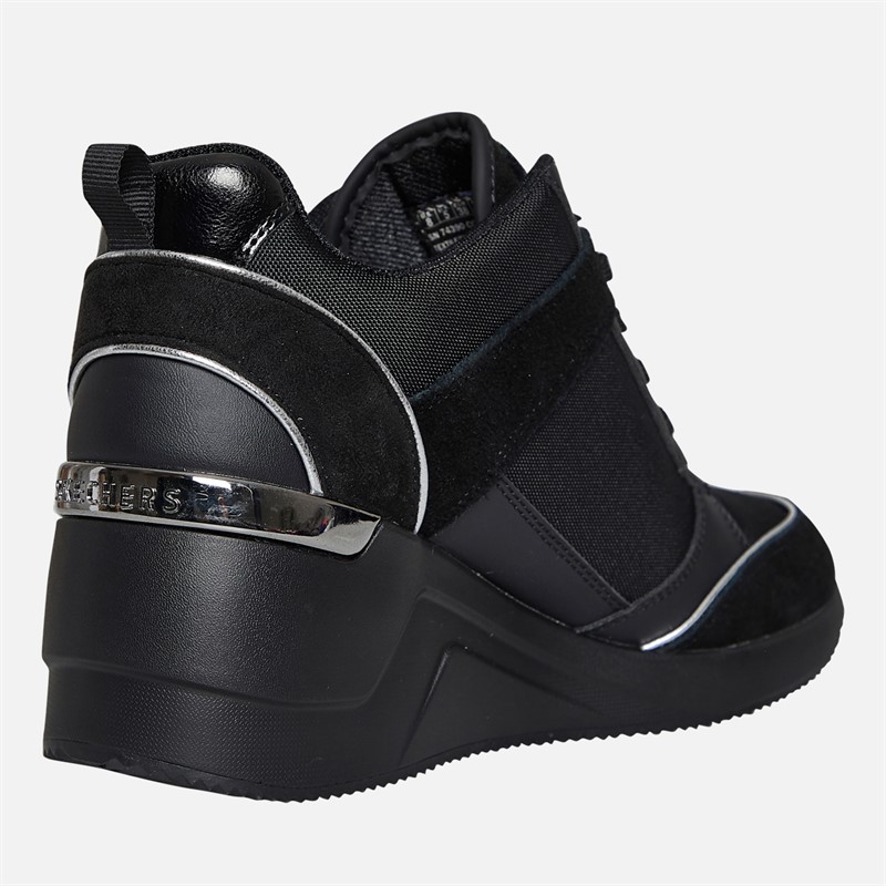 SKECHERS Womens Million High N Fly Wedge Trainers Black