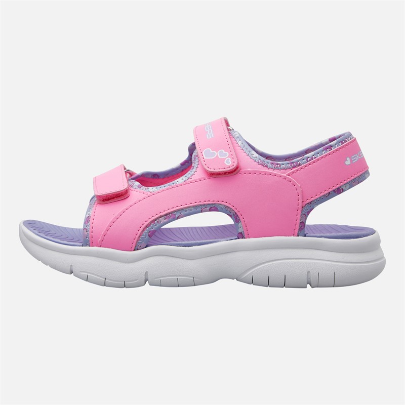 SKECHERS Junior Girls Flex Splash Heart Galore Sandals Hot Pink/Lavender