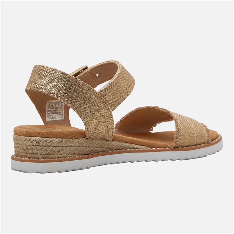 SKECHERS Womens Desert Kiss Gold Crush Ankle Strap Sandals Champagne