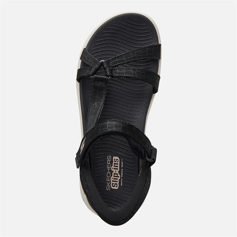 SKECHERS Womens Sssophia Go Walk Flex Sandals Black/Rose Gold Metallic