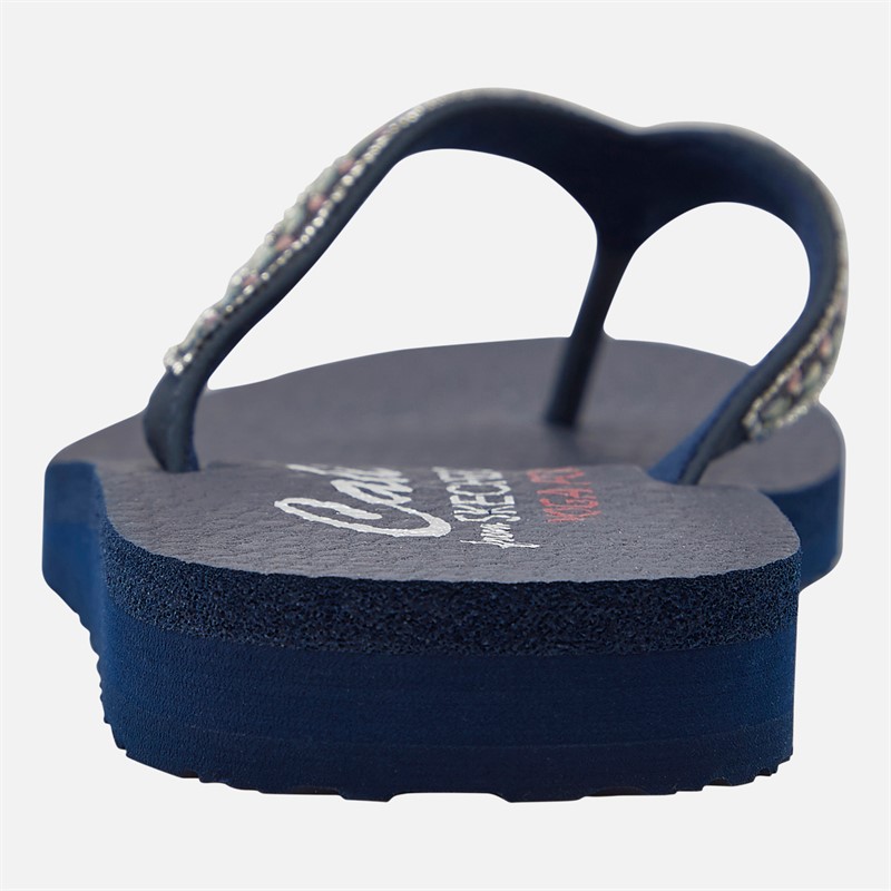 SKECHERS Womens Lucky One Meditation Flip Flops Navy Metallic