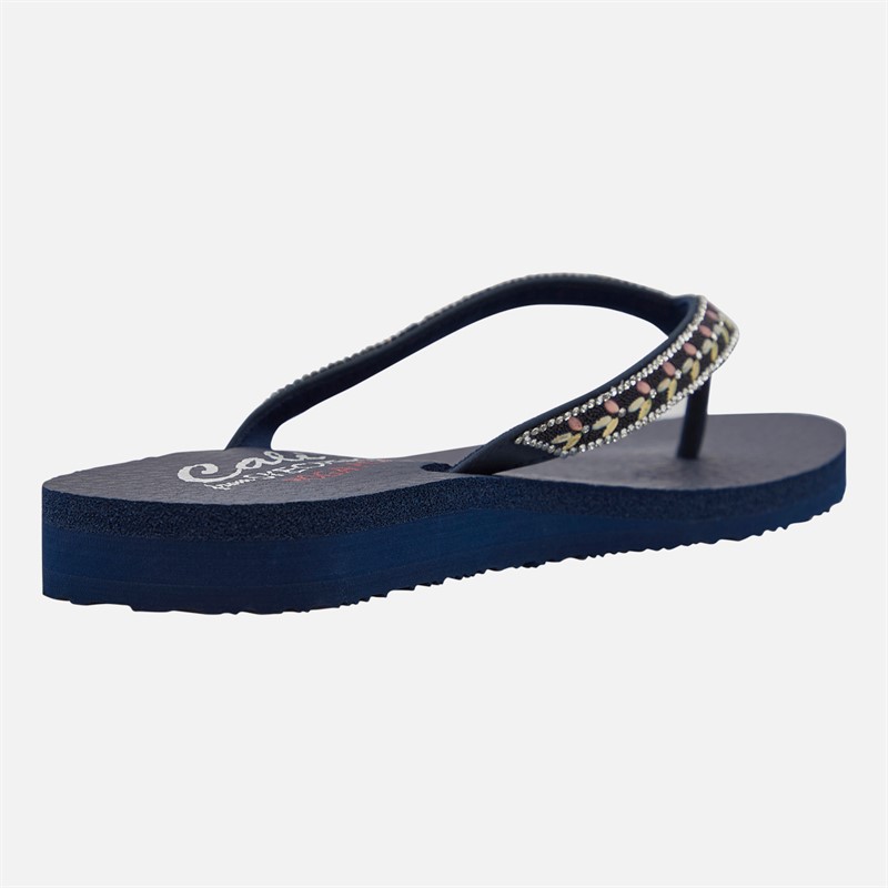 SKECHERS Womens Lucky One Meditation Flip Flops Navy Metallic
