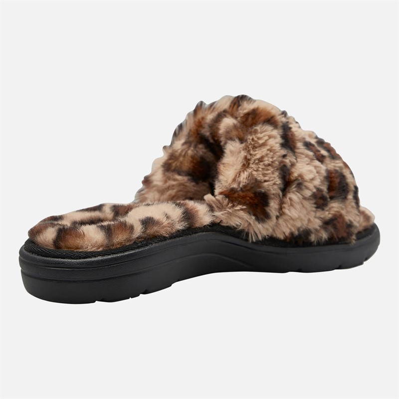 SKECHERS Womens Furreal Arch Fit Lounge Slippers Leopard