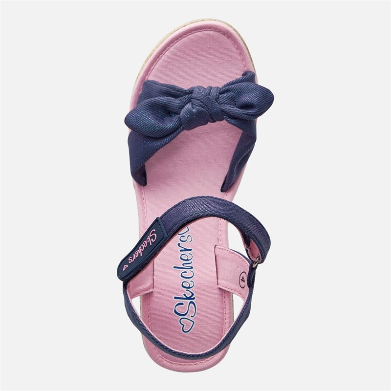 SKECHERS Girls Shimmer Bows Tikis Sandals Navy/Pink