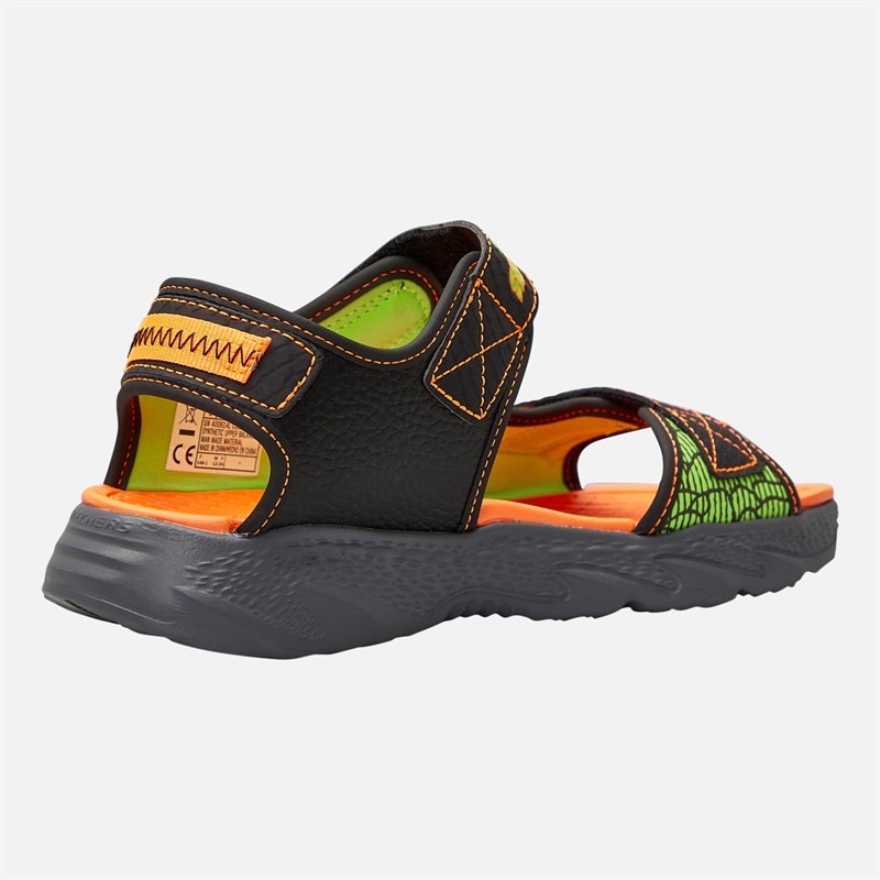 SKECHERS Boys Splash Creature Sandals Black/Orange