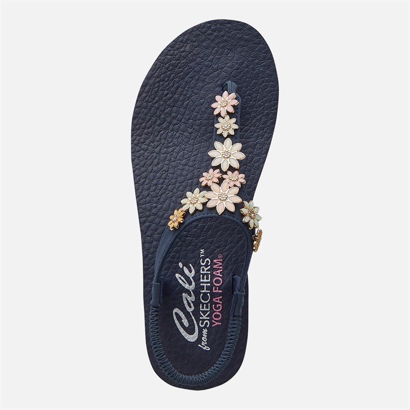 SKECHERS Womens Happy Daisies Meditation Sandals Navy Metallic