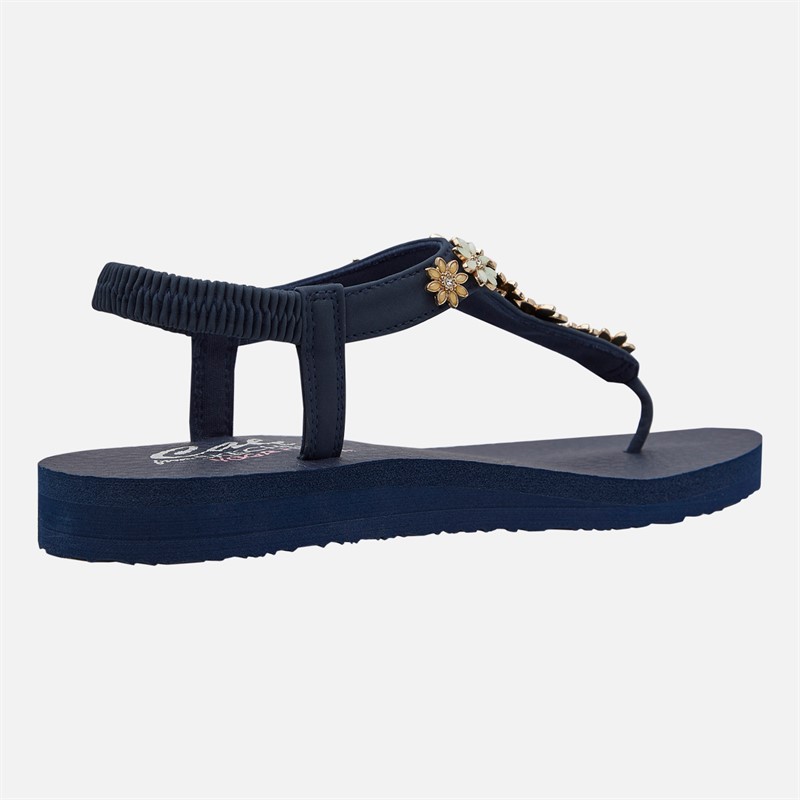 SKECHERS Womens Happy Daisies Meditation Sandals Navy Metallic