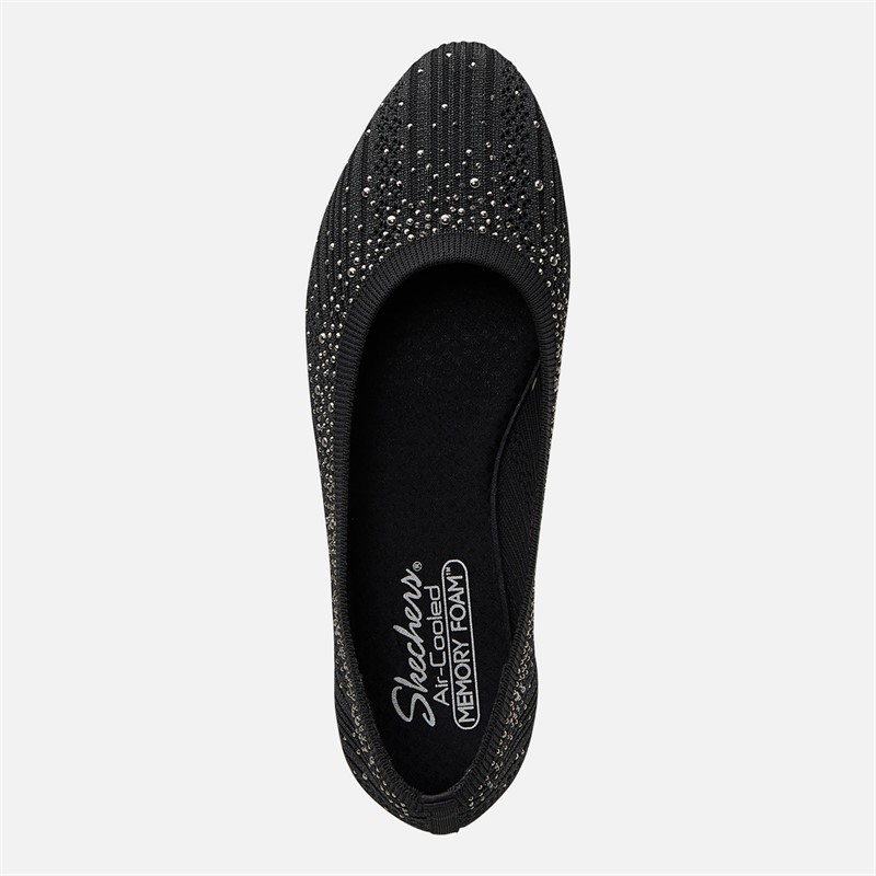 SKECHERS Womens Cleo 2.0 Glitzy Daze Ballet Flats Black