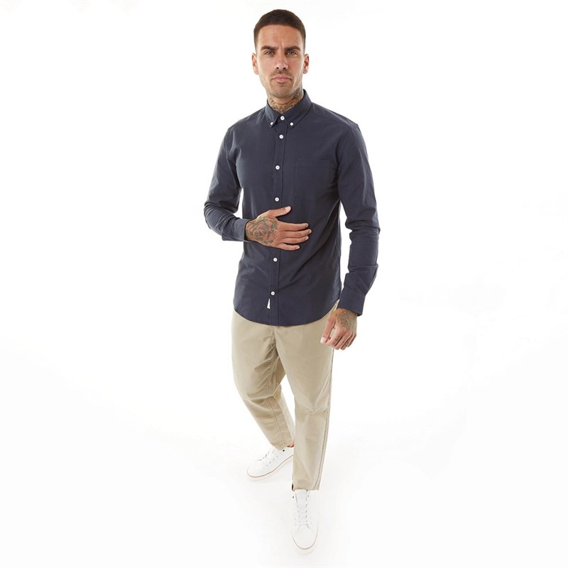ONLY & SONS Mens Long Sleeve Oxford Shirt Dark Navy