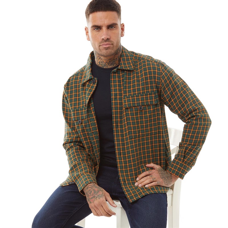 ONLY & SONS Mens Heritage Checked Long Sleeve Shirt Rain Forest
