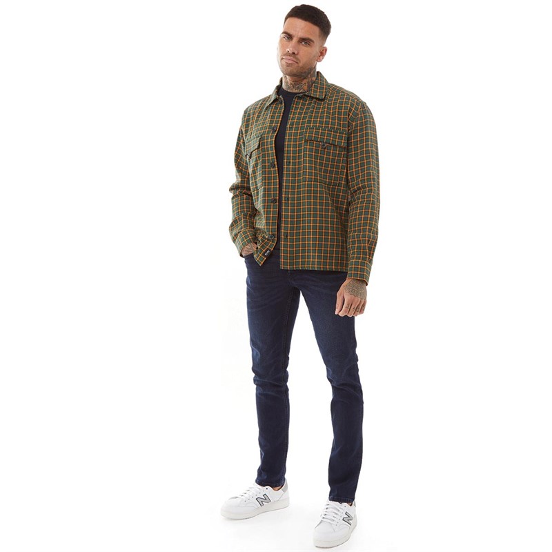 ONLY & SONS Mens Heritage Checked Long Sleeve Shirt Rain Forest