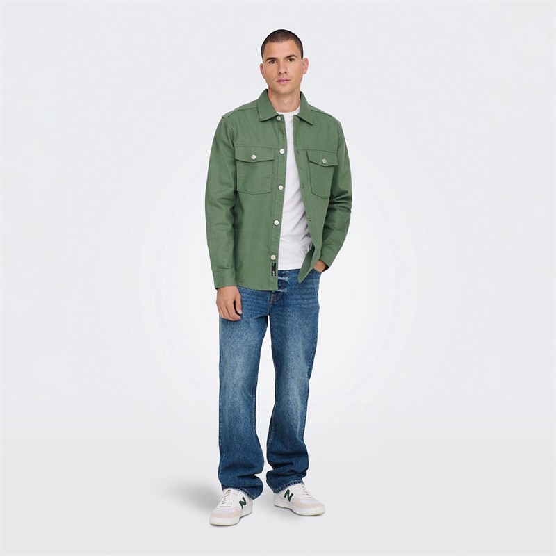 ONLY & SONS Heren Overhemden met lange mouwen Groen