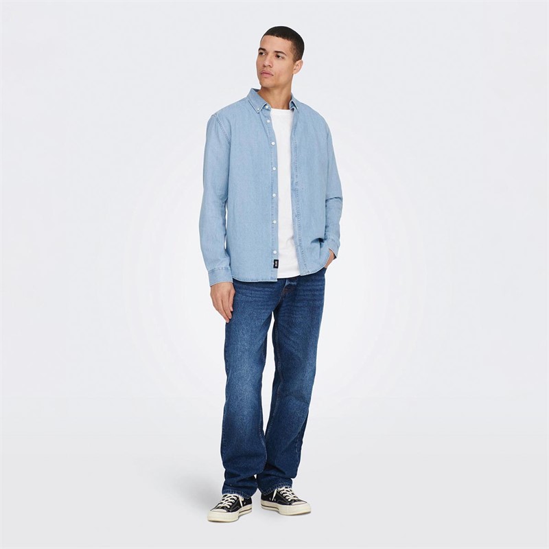 ONLY & SONS Chemises à Manches Longues Homme Bleu Clair