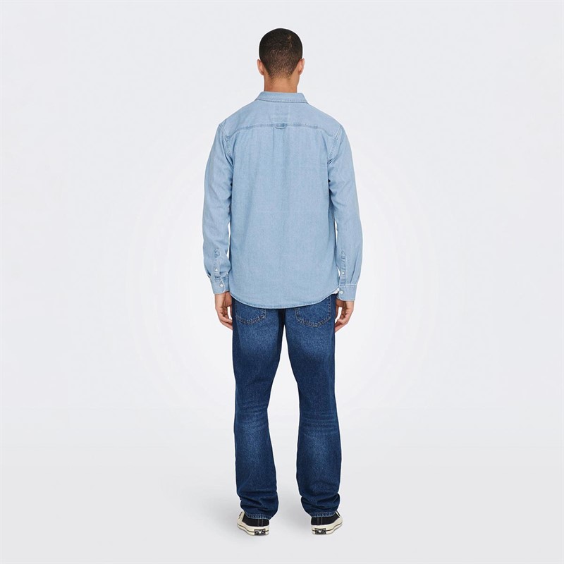 ONLY & SONS Chemises à Manches Longues Homme Bleu Clair