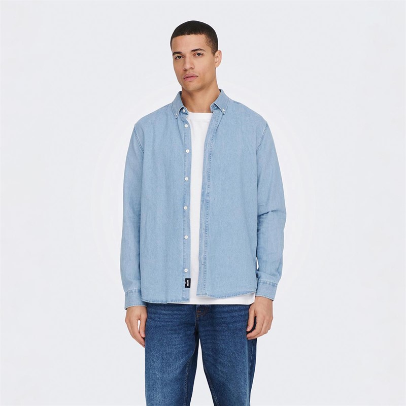 ONLY & SONS Chemises à Manches Longues Homme Bleu Clair