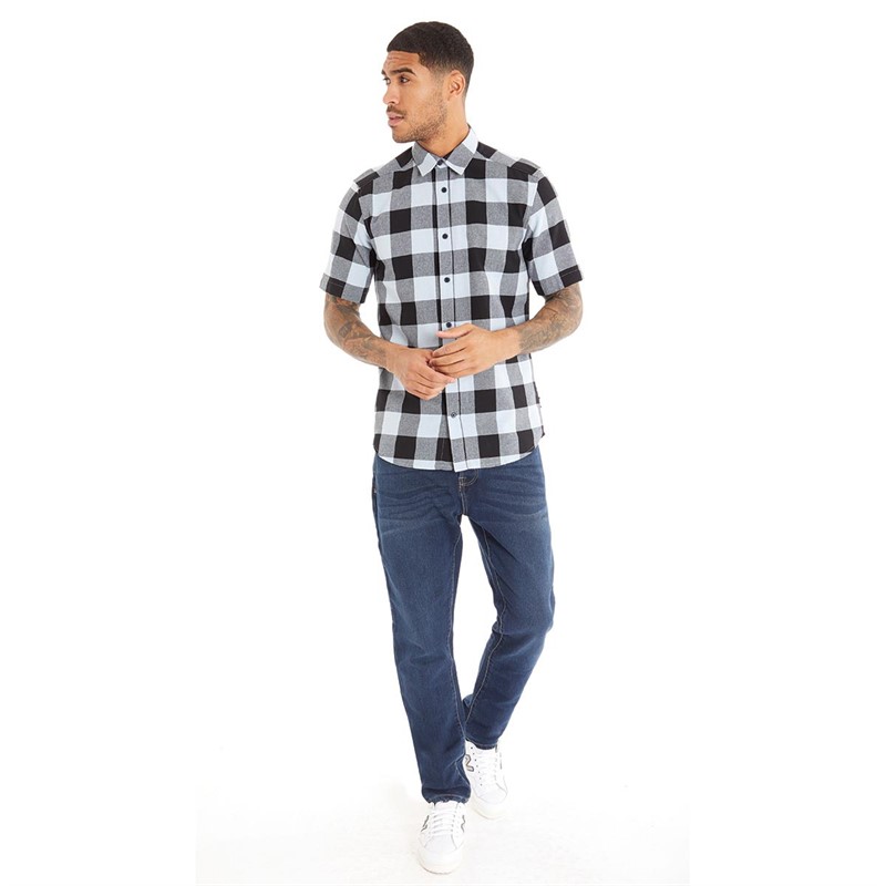 ONLY & SONS Mens Short Sleeve Check Shirt Navy