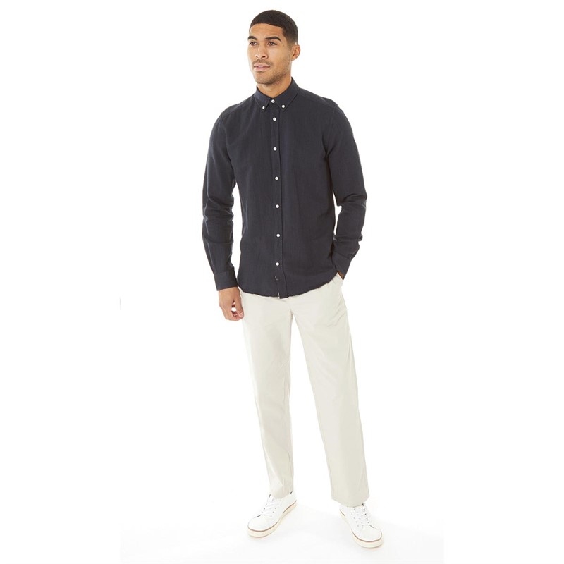 ONLY & SONS Mens Arlo Long Sleeve Linen Shirt Dark Navy