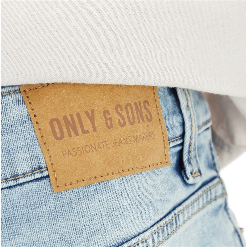 ONLY & SONS Mens Loom Destroy Denim Shorts Light Blue Denim