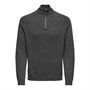 ONLY & SONS Heren Edward Wol Halve Ritssluiting Gebreide Trui Donkergrijs Melange