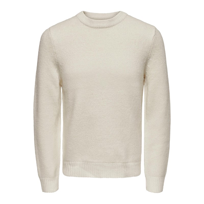 ONLY & SONS Herren Rio Rundhals Strickpullover Antik Weiß