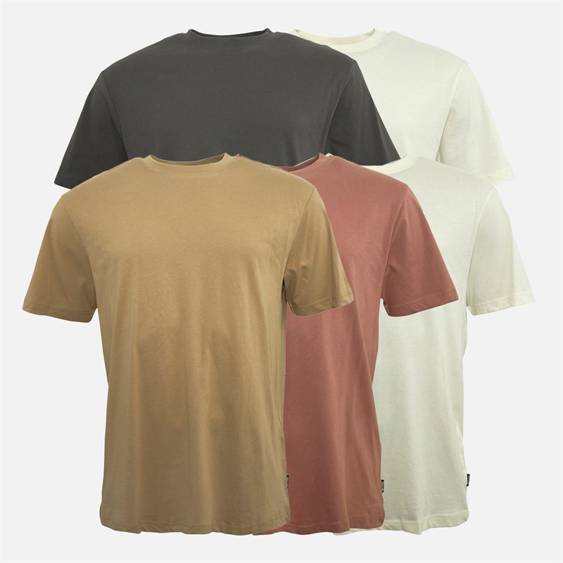 ONLY & SONS Mens Fred Five Pack T-Shirts Cloud Dancer/Grey Pinstripe/Chinchilla/Cloud Dancer/Burlwood