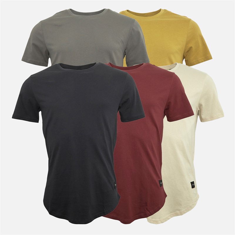 ONLY & SONS Mens Matt Longy Five Pack T-Shirts Charcoal/Stone/Khaki/Burgundy/Navy