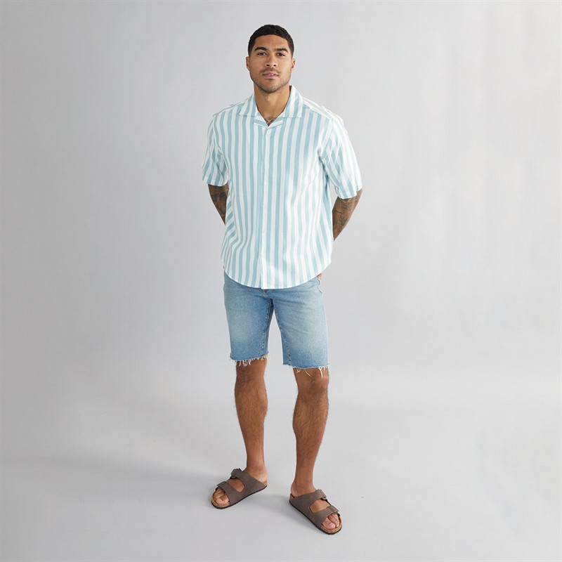 ONLY & SONS Herren Tes Relax Baumwoll Slub Streifen Kurzarm Hemd Seaspray Streifen