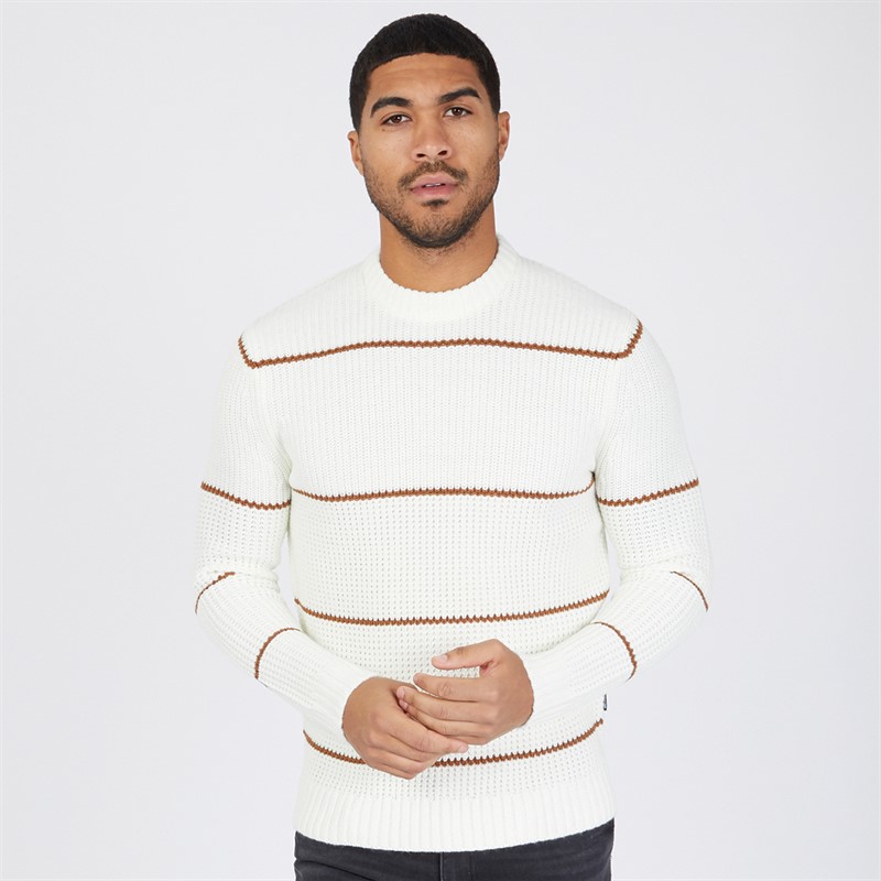 ONLY & SONS Mens Textured Crew Neck Knitted Jumper White