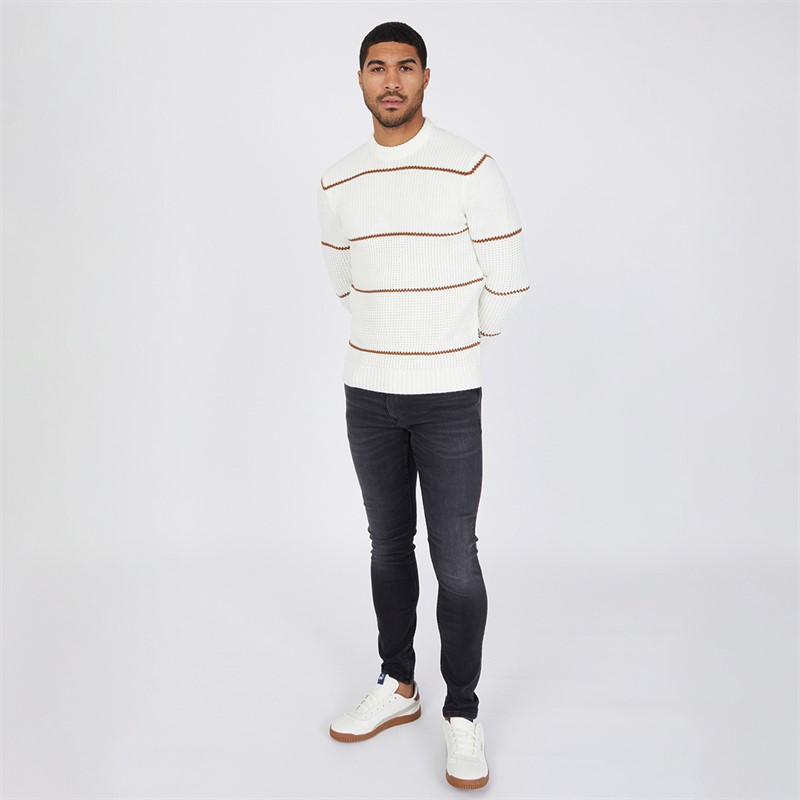 ONLY & SONS Mens Textured Crew Neck Knitted Jumper White