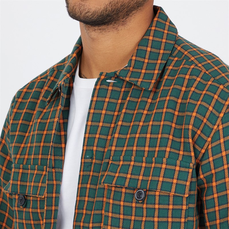 ONLY & SONS Mens Oversized Check Shirt With Chest Pockets Green