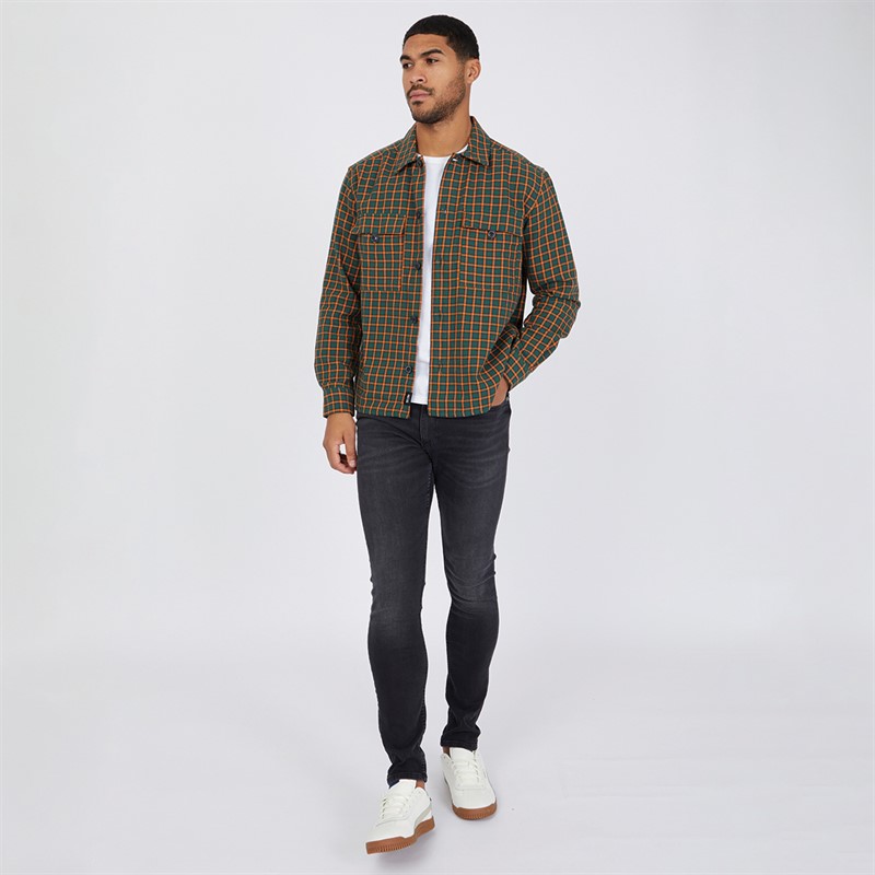 ONLY & SONS Mens Oversized Check Shirt With Chest Pockets Green