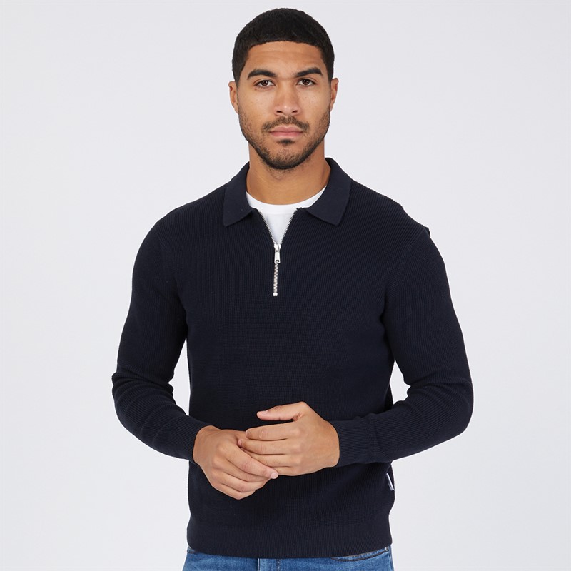 ONLY & SONS Mens Matteo Long Sleeve Zip Polo Dark Sapphire