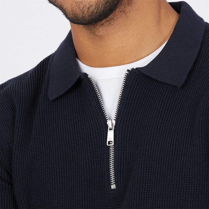 ONLY & SONS Mens Matteo Long Sleeve Zip Polo Dark Sapphire