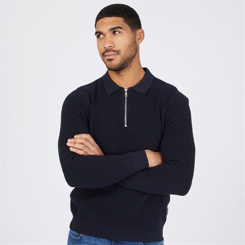 ONLY & SONS Mens Matteo Long Sleeve Zip Polo Dark Sapphire