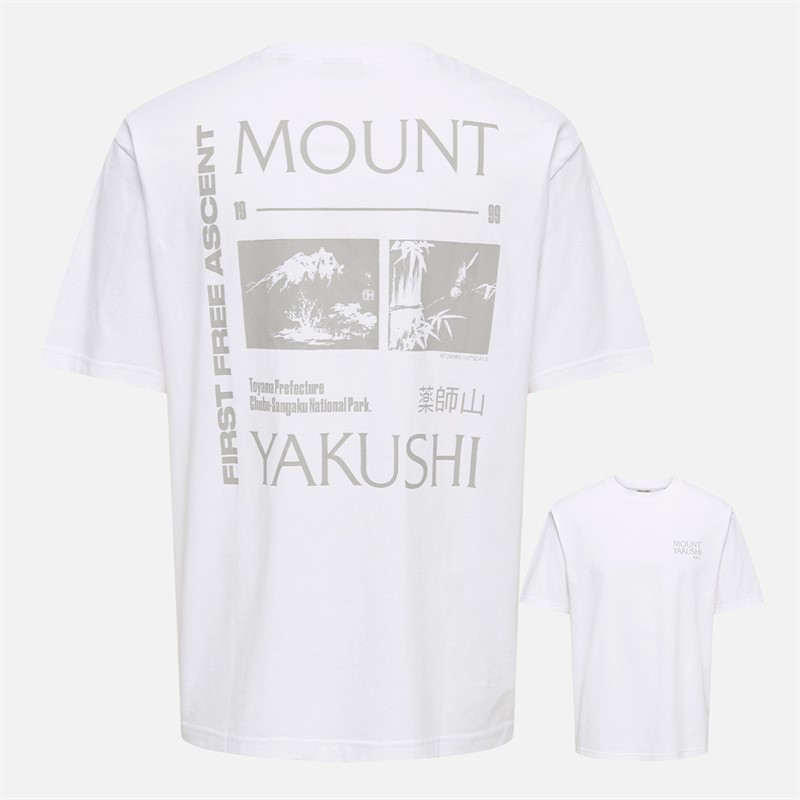 ONLY & SONS Mens Tristan Relax T-Shirt Bright White/Mount Yakushi - Size XXL