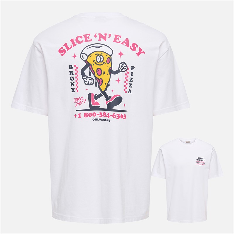 ONLY & SONS Mens Tristan Relax T-Shirt Bright White/Slice N Easy