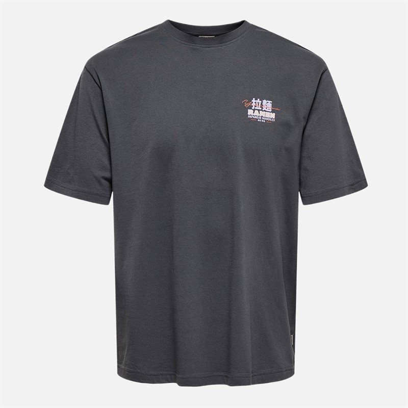 ONLY & SONS Mens Tristan Relax T-Shirt Grey Pinstripe/Yokohama Ramen